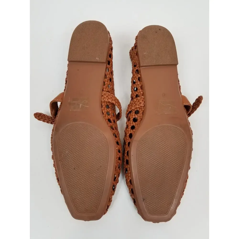 Cushionaire Weston Brown Faux Vegan Leather Woven Mary Jane Flats Women's Size 8